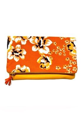 RACHEL PALLY ~ Floral Orange and Yellow Cloth and Vinyl Clutch